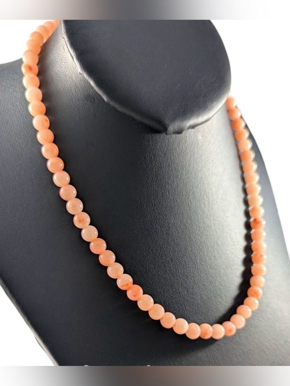 Vintage Trifari Pink Faux Angel Skin Beaded  Necklace with Charm 24”